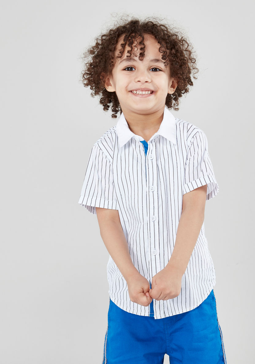 Juniors Striped Short Sleeves Shirt with Tape Detail Shorts-Clothes Sets-image-2