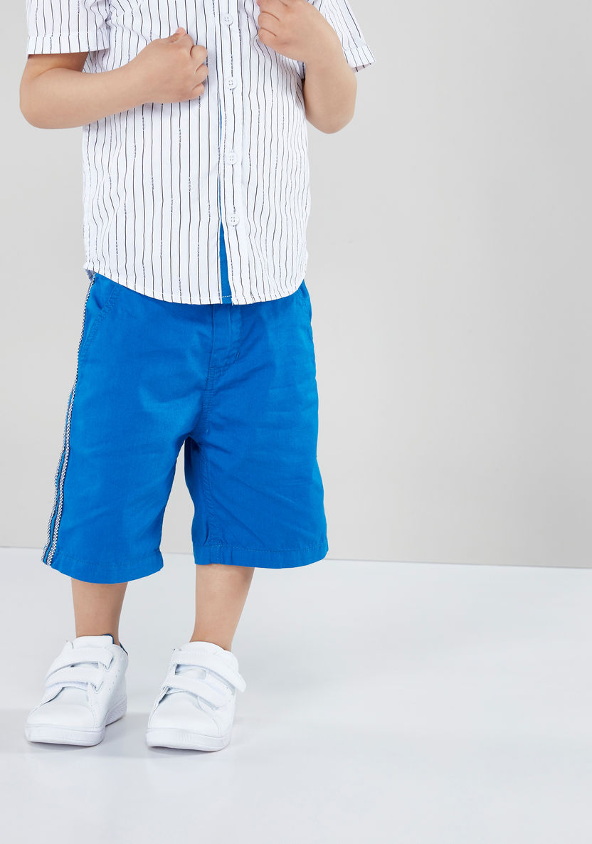 Juniors Striped Short Sleeves Shirt with Tape Detail Shorts-Clothes Sets-image-3