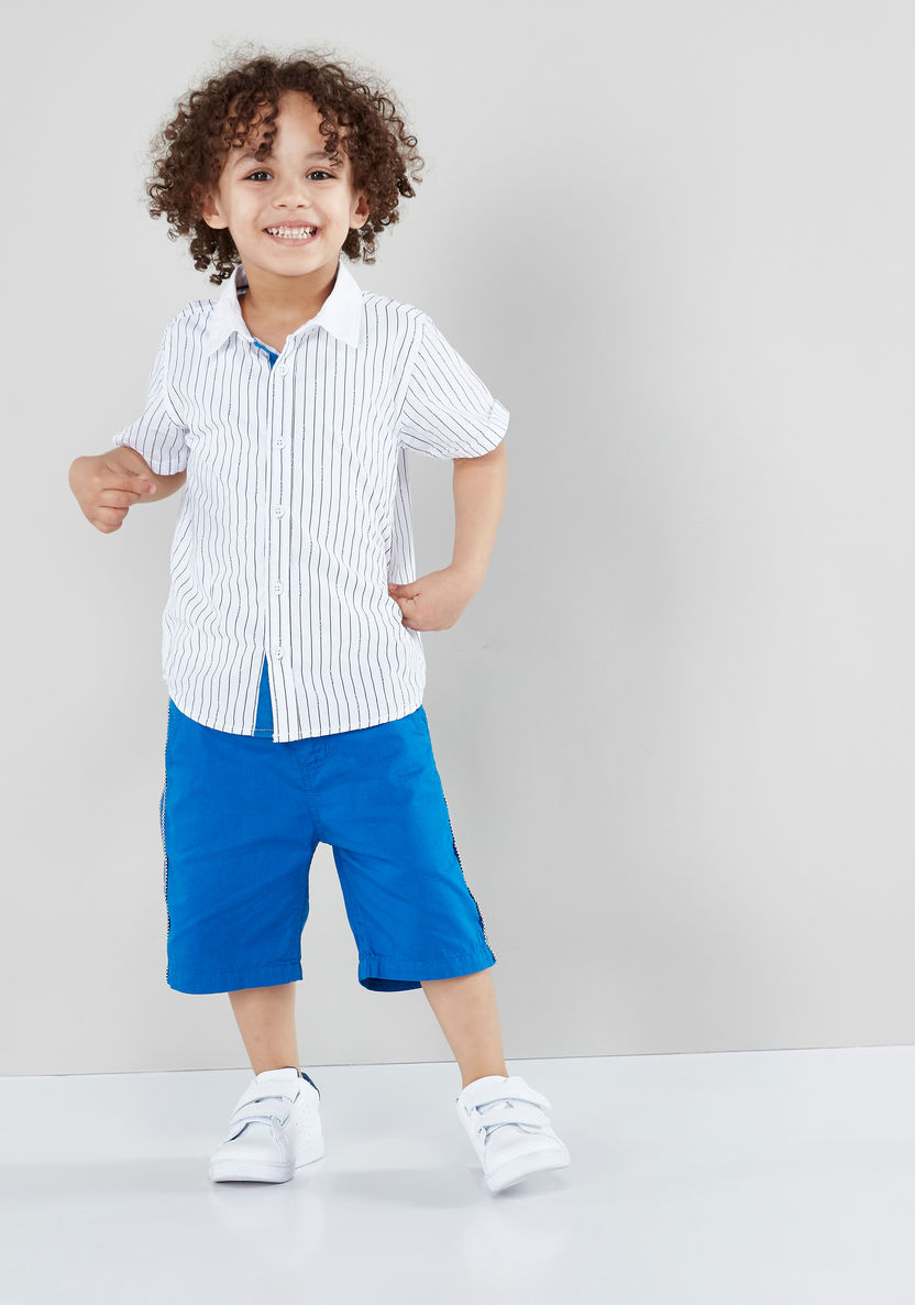 Juniors Striped Short Sleeves Shirt with Tape Detail Shorts-Clothes Sets-image-4