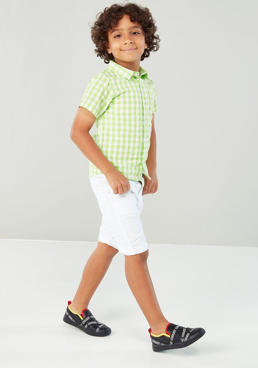 Juniors Plain Knee Length 3-Pocket Short and Checked Shirt Set-Clothes Sets-image-3