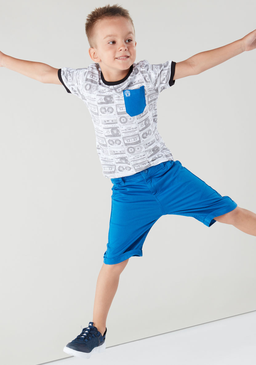 Juniors Printed T-shirt with Pocket Detail Shorts-Clothes Sets-image-0