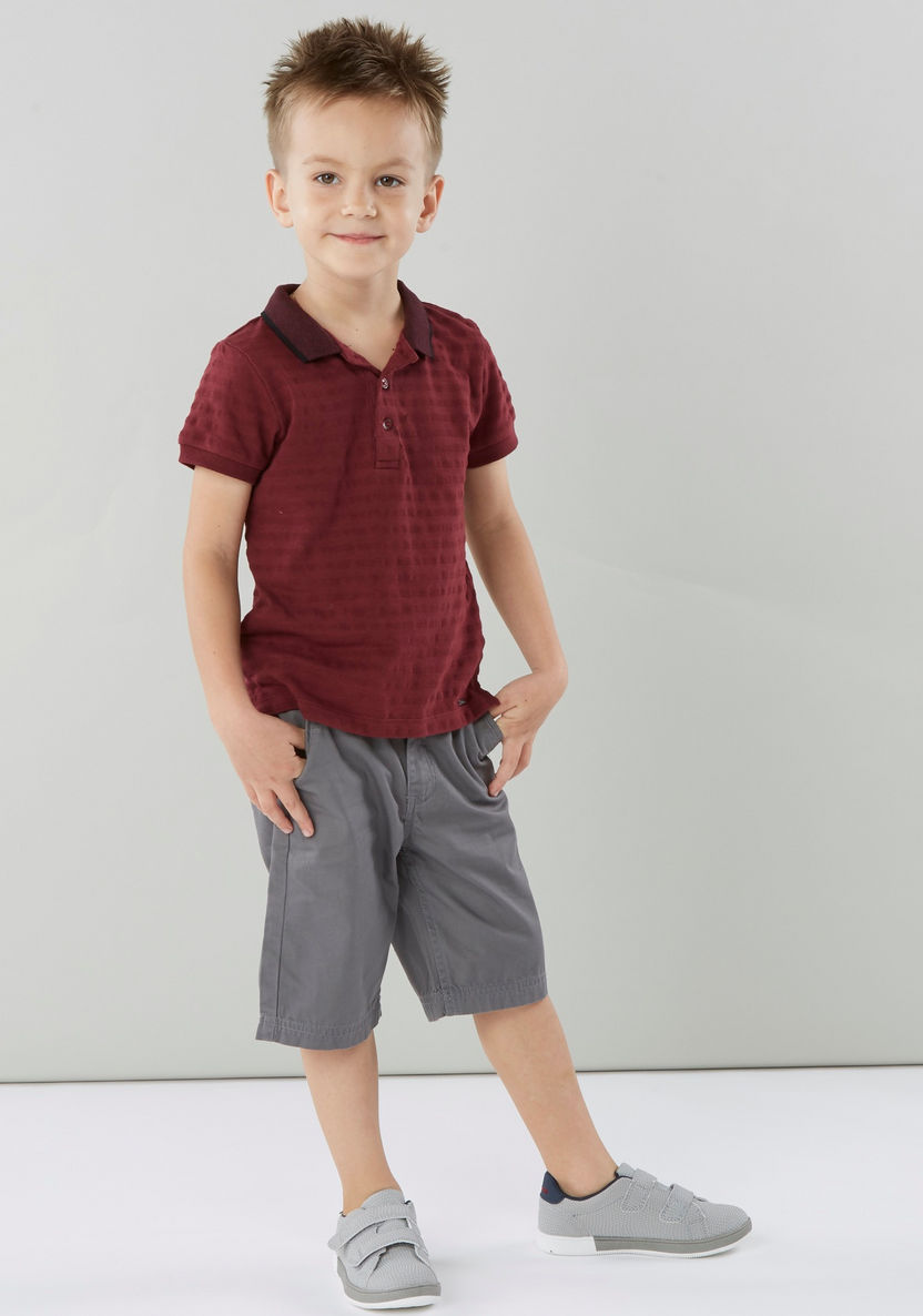 Juniors Textured T-shirt with Short Sleeves and Polo Neck-T Shirts-image-0