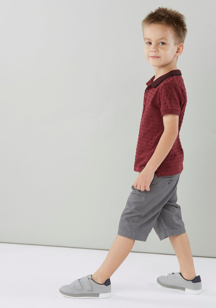 Juniors Textured T-shirt with Short Sleeves and Polo Neck-T Shirts-image-3