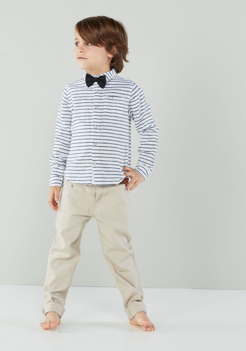 Juniors Striped Shirt with Long Sleeves and Bow Tie-Shirts-image-1
