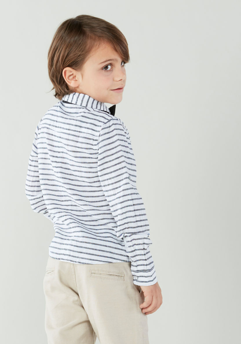 Juniors Striped Shirt with Long Sleeves and Bow Tie-Shirts-image-2