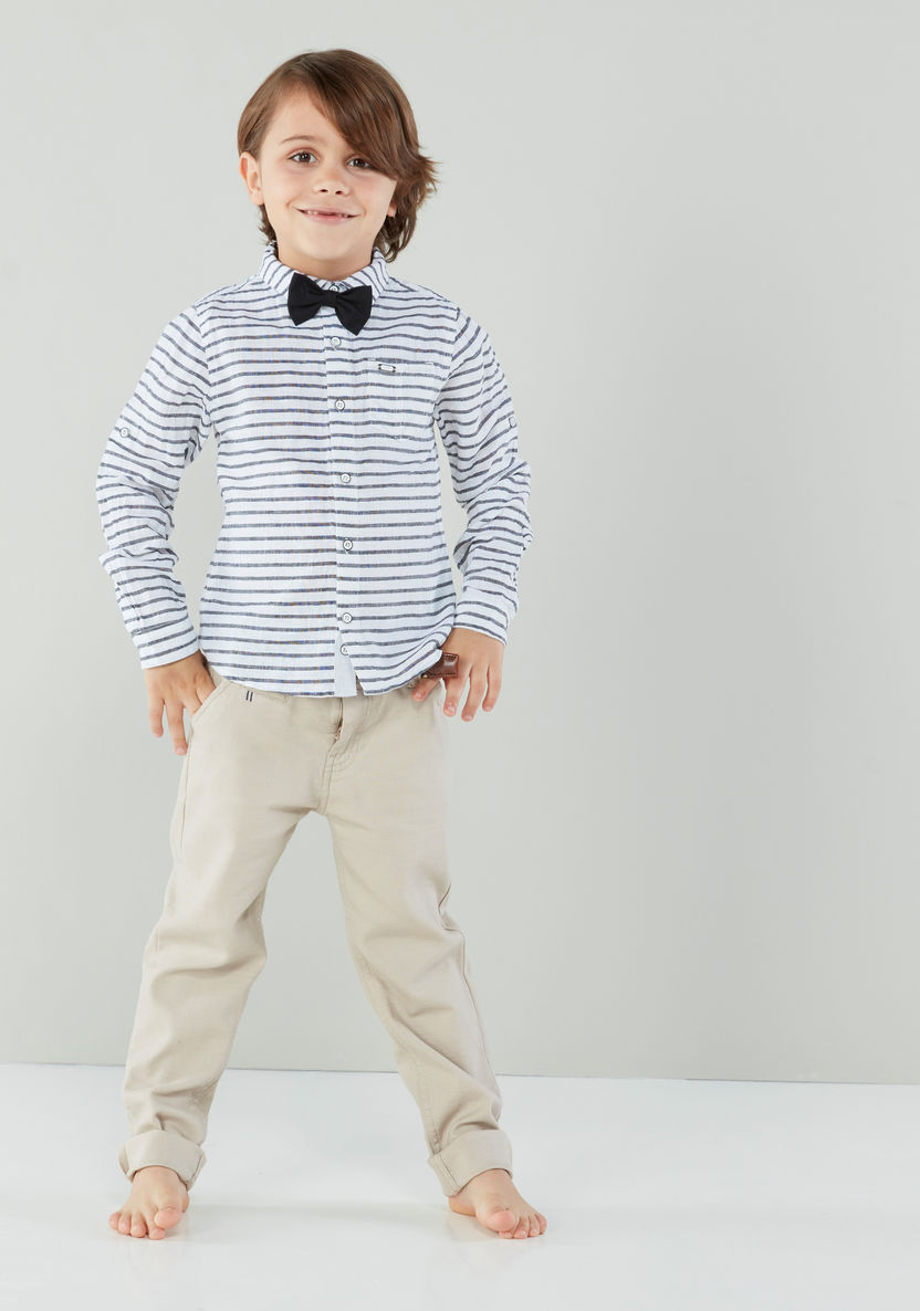 Juniors Striped Shirt with Long Sleeves and Bow Tie-Shirts-image-3