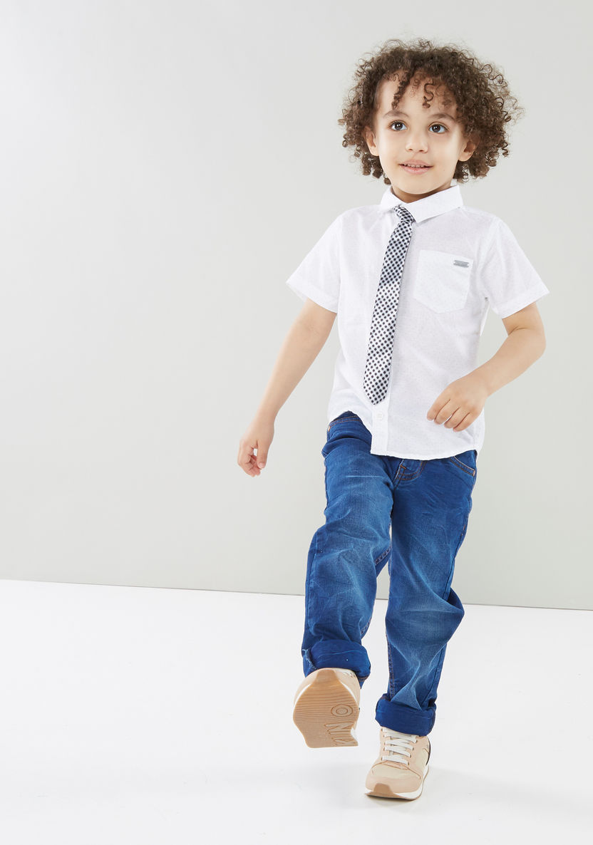 Juniors Solid Shirt with Short Sleeves and Chest Pocket Detail-Shirts-image-1
