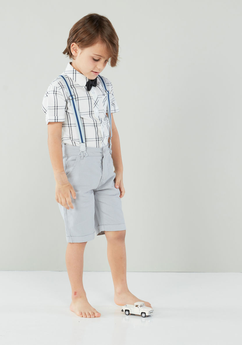 Juniors Chequered Shirt with Short Sleeves and Bow Tie-Shirts-image-0