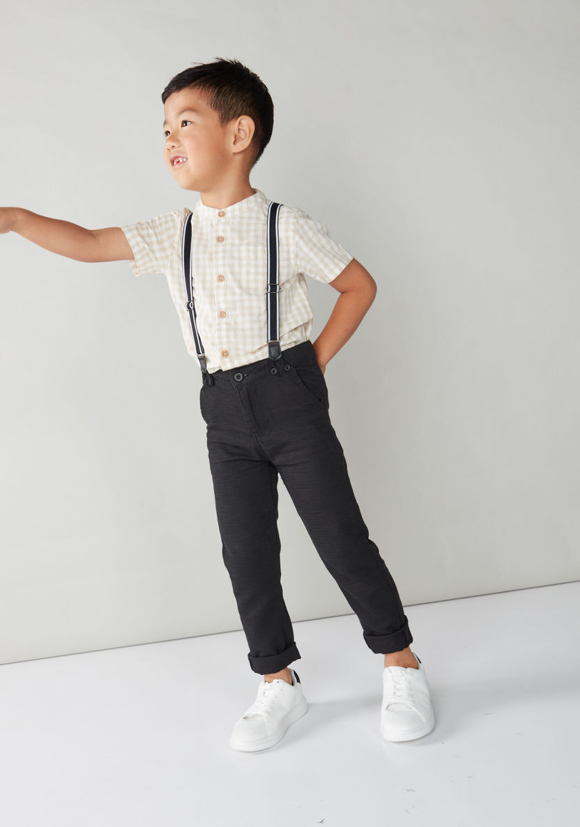 Juniors Solid Pants with Pocket Detail and Suspenders-Pants-image-2