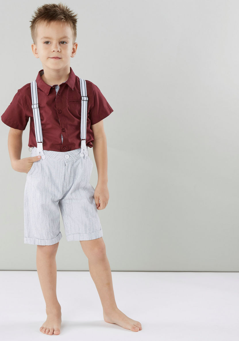 Juniors Striped Shorts with Pocket Detail and Suspenders-Shorts-image-0