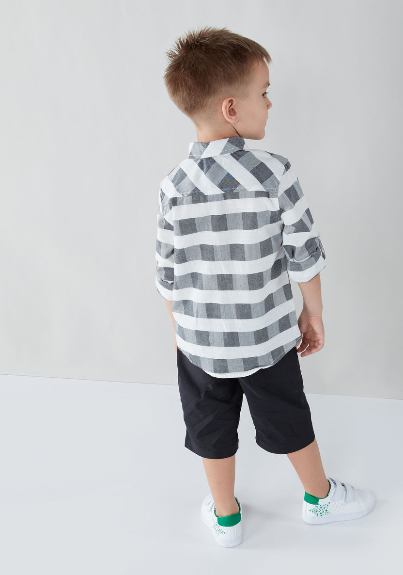 Juniors Chequered Long Sleeves Shirt with Solid Shorts-Clothes Sets-image-1