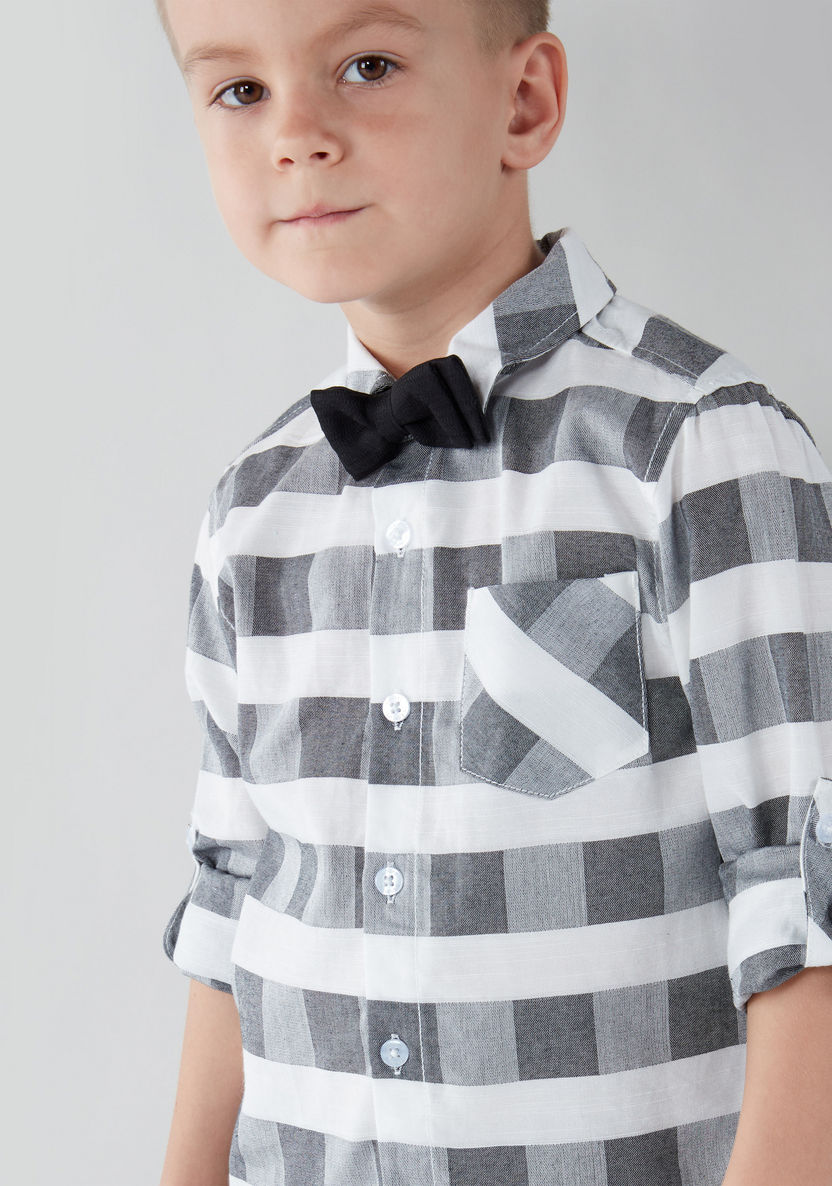 Juniors Chequered Long Sleeves Shirt with Solid Shorts-Clothes Sets-image-4