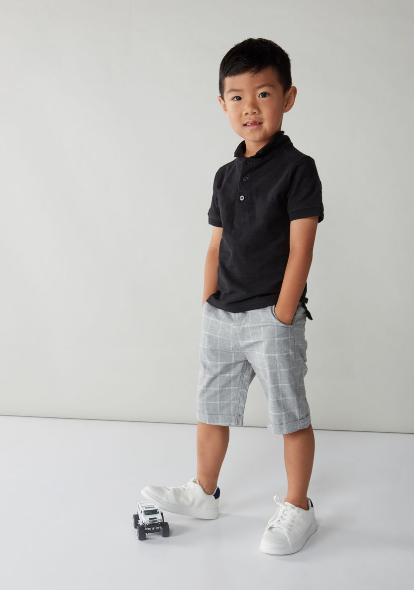 Juniors Polo Neck T-shirt with Chequered Shorts-Clothes Sets-image-0