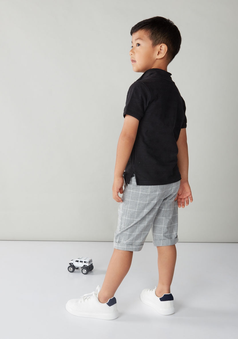 Juniors Polo Neck T-shirt with Chequered Shorts-Clothes Sets-image-1