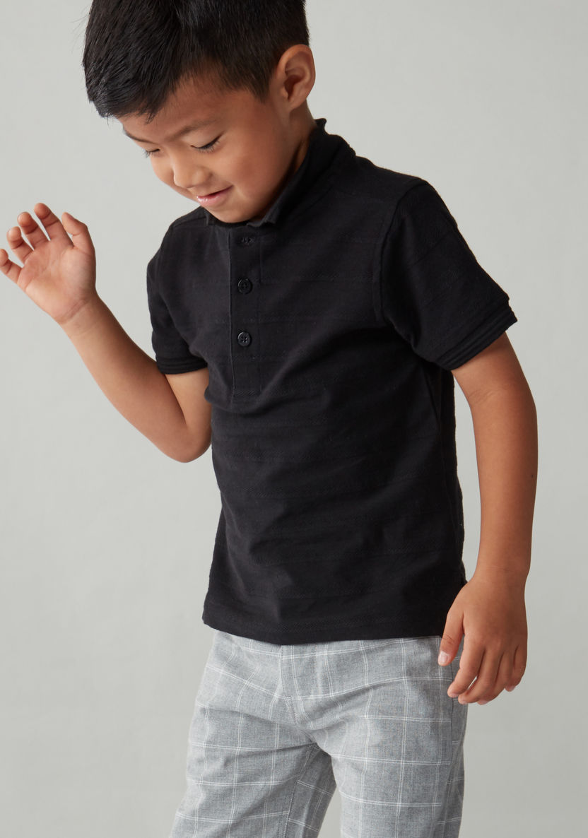 Juniors Polo Neck T-shirt with Chequered Shorts-Clothes Sets-image-3