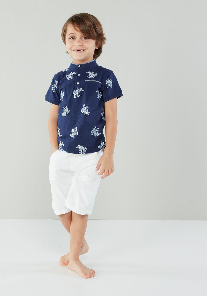 Juniors Printed Henley Neck T-shirt with Shorts-Clothes Sets-image-0