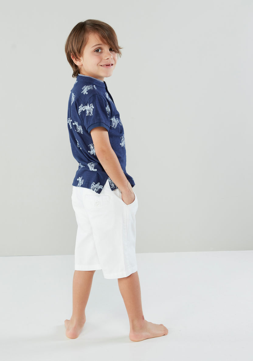 Juniors Printed Henley Neck T-shirt with Shorts-Clothes Sets-image-1