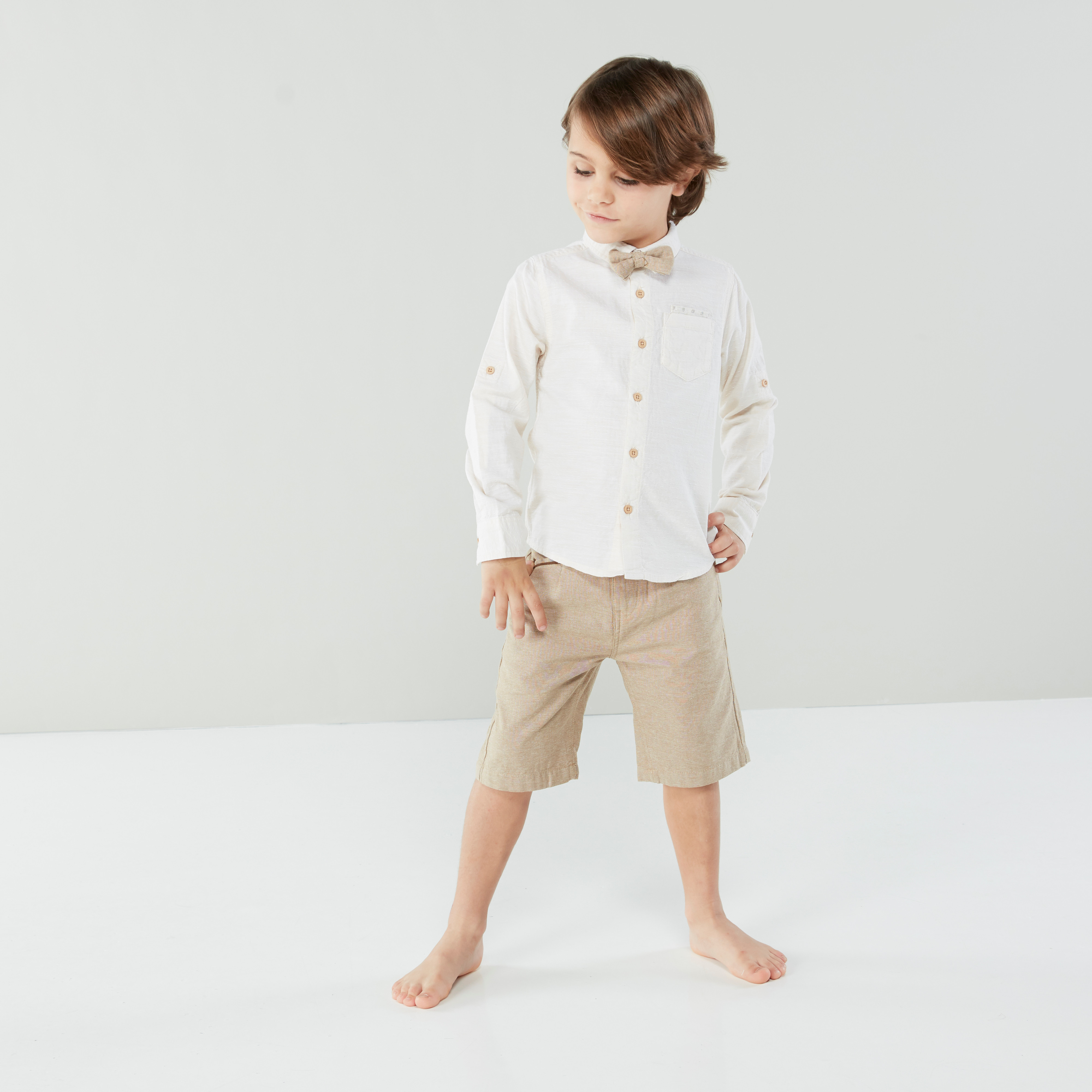 Juniors Long Sleeves Shirt with Plain Shorts-boys-clothing-setsandcoords-image-1