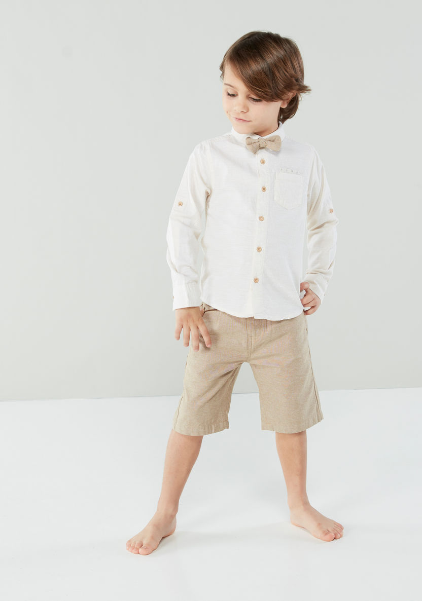 Juniors Long Sleeves Shirt with Plain Shorts-Clothes Sets-image-0