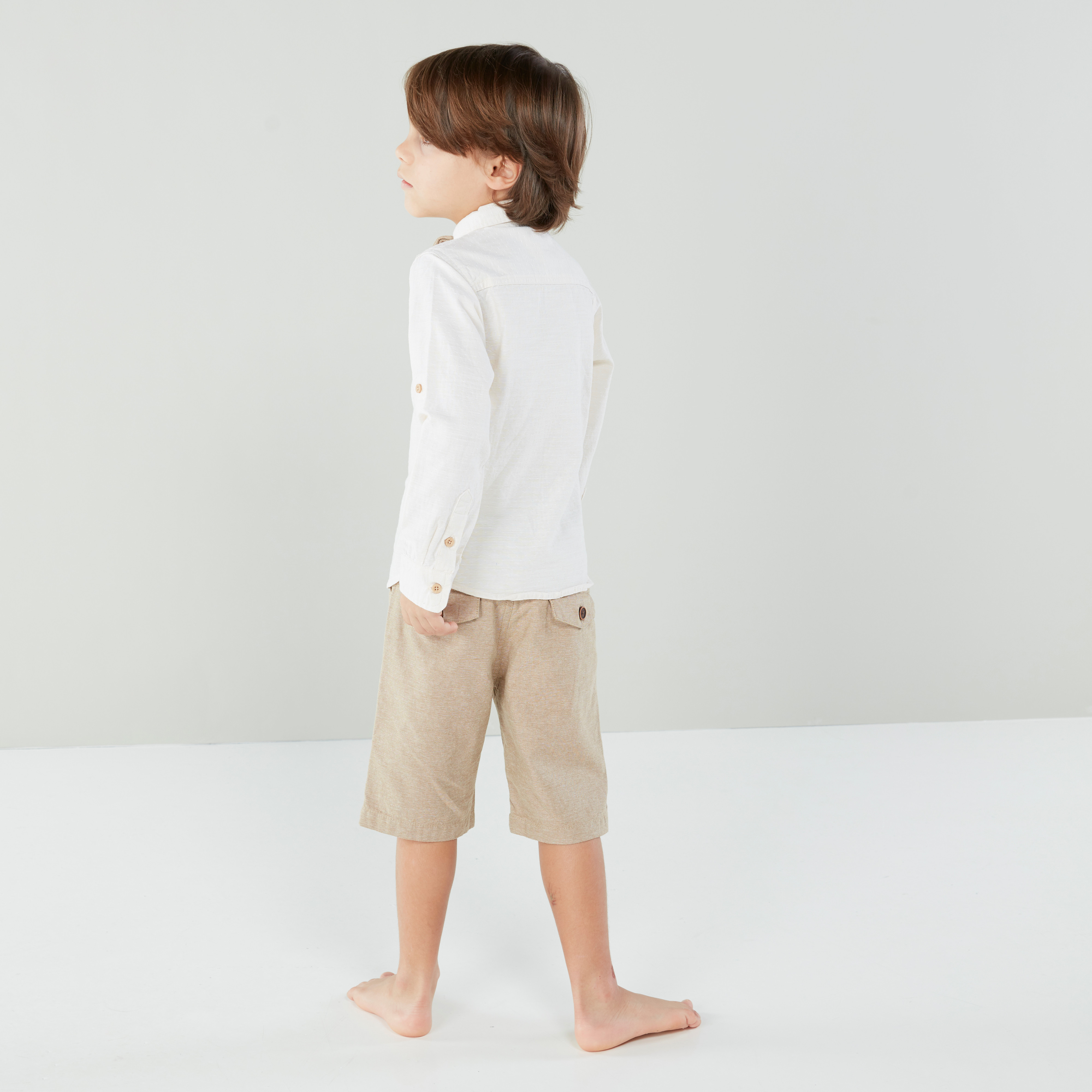 Juniors Long Sleeves Shirt with Plain Shorts-boys-clothing-setsandcoords-image-3