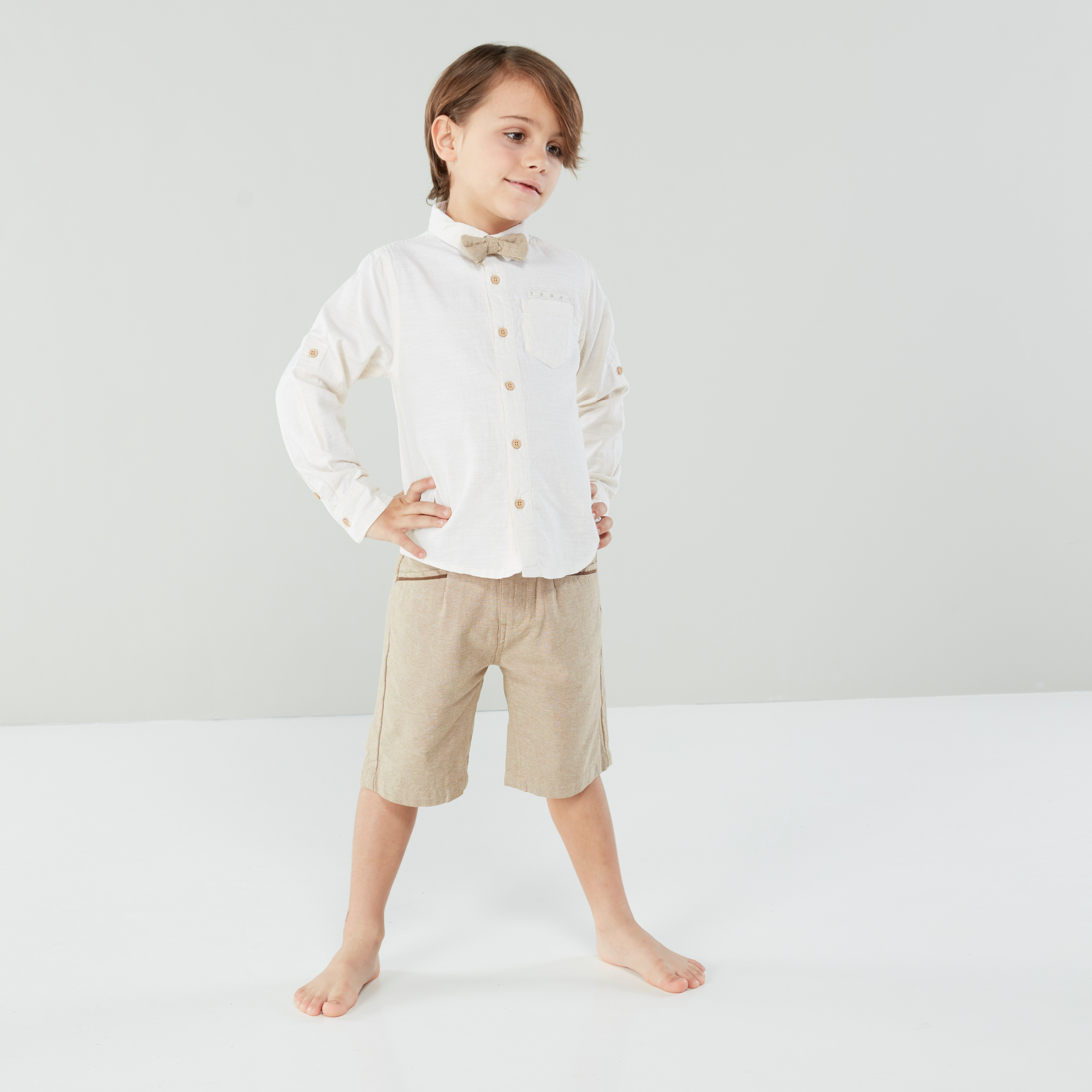 Juniors Long Sleeves Shirt with Plain Shorts-boys-clothing-setsandcoords-image-5