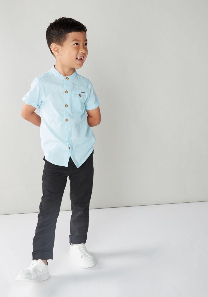 Eligo Pocket Detail Shirt with Mandarin Collar and Short Sleeves-Shirts-image-0