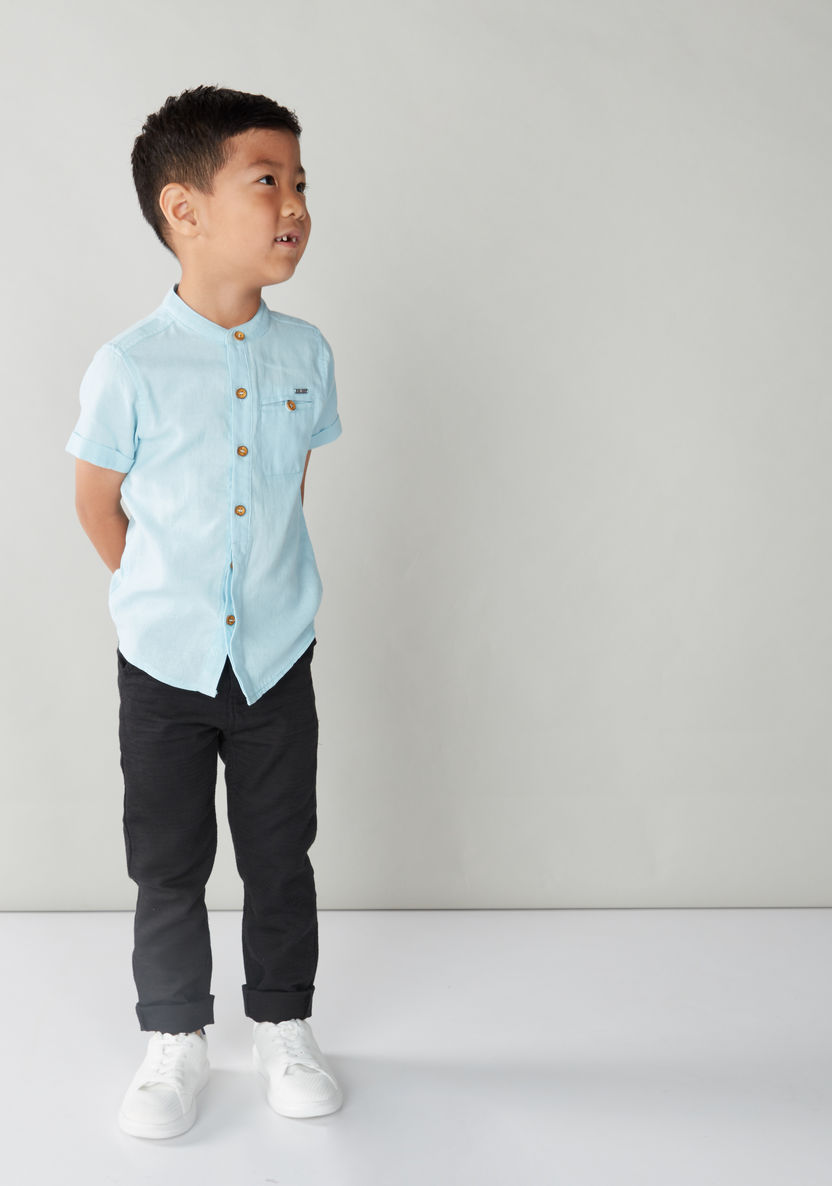 Eligo Pocket Detail Shirt with Mandarin Collar and Short Sleeves-Shirts-image-1