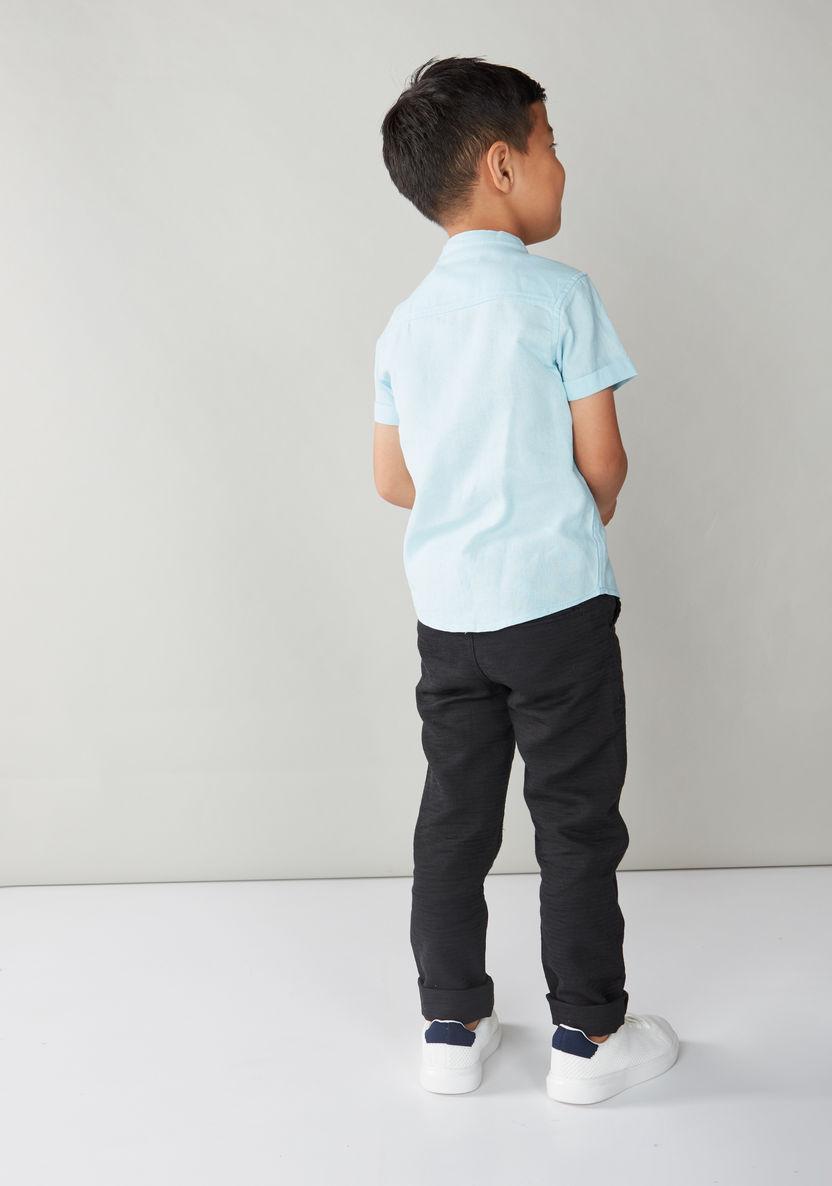 Eligo Pocket Detail Shirt with Mandarin Collar and Short Sleeves-Shirts-image-2