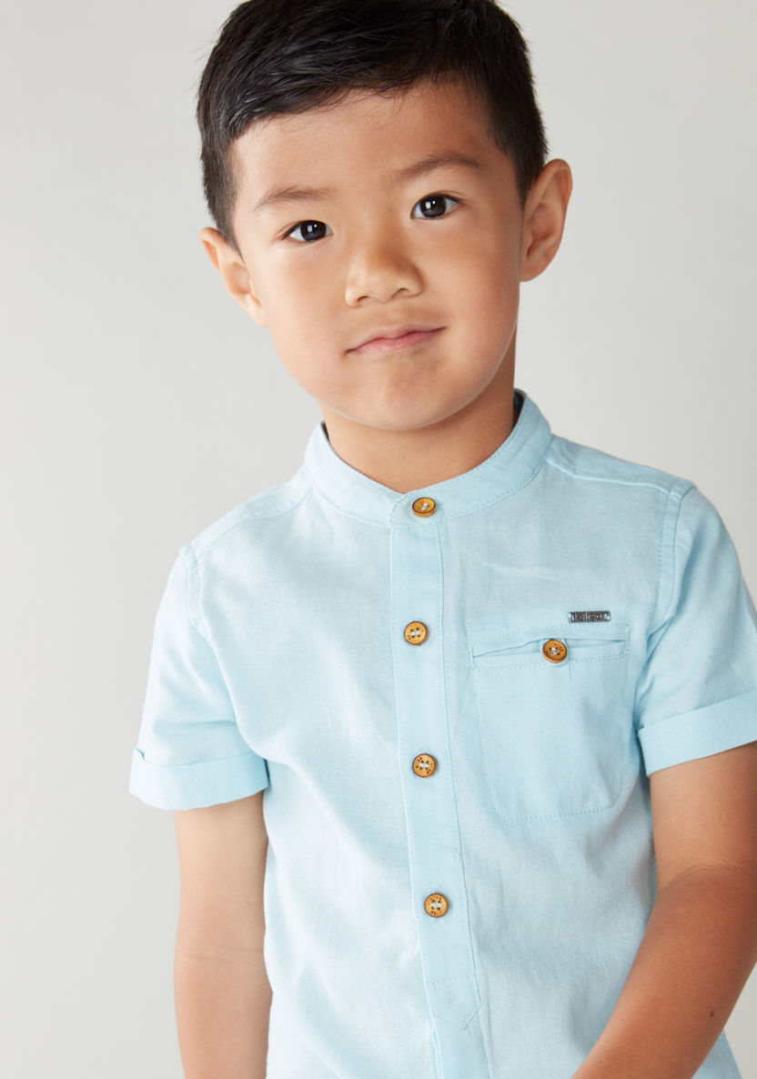 Eligo Pocket Detail Shirt with Mandarin Collar and Short Sleeves-Shirts-image-3