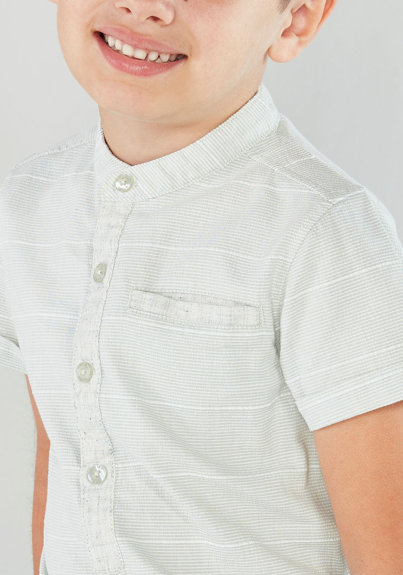 Eligo Striped Mandarin Collar Short Sleeves Shirt-Shirts-image-2