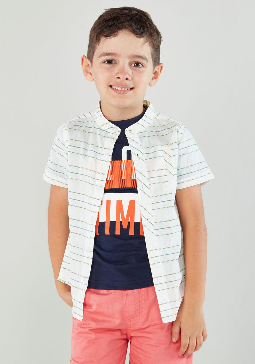Eligo Striped Mandarin Collar Shirt-Shirts-image-1