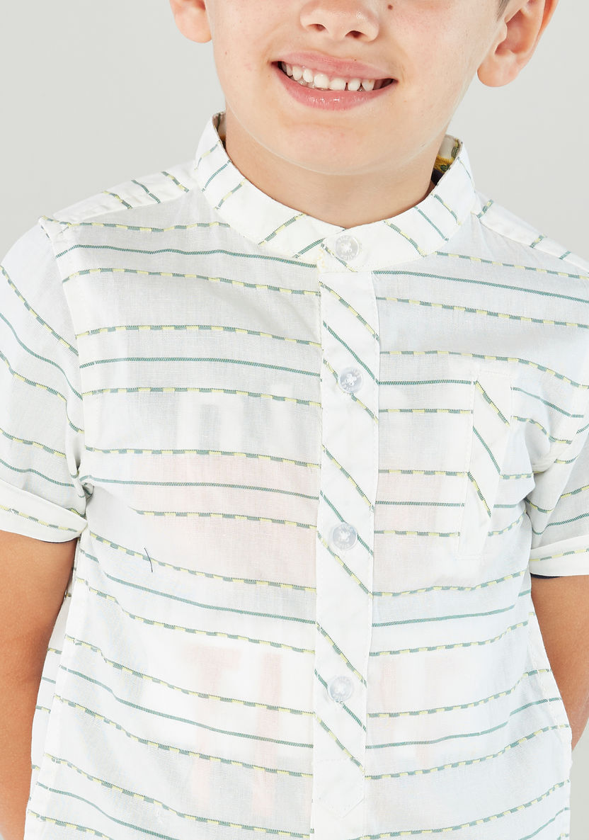 Eligo Striped Mandarin Collar Shirt-Shirts-image-3