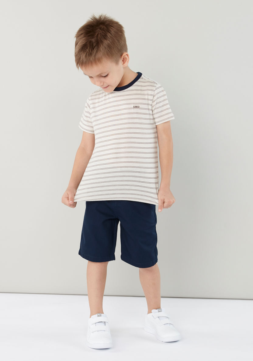 Eligo Striped Round Neck T-shirt with Shorts-Clothes Sets-image-1