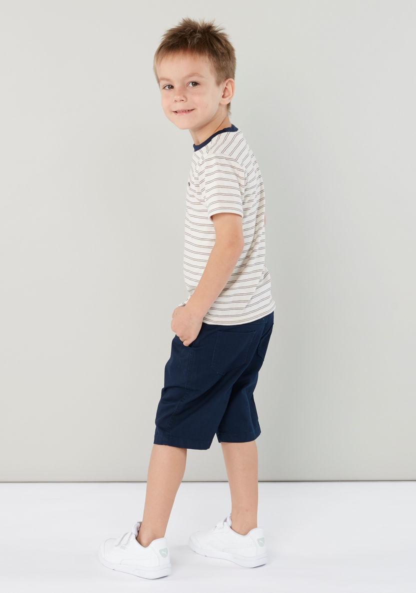 Eligo Striped Round Neck T-shirt with Shorts-Clothes Sets-image-2