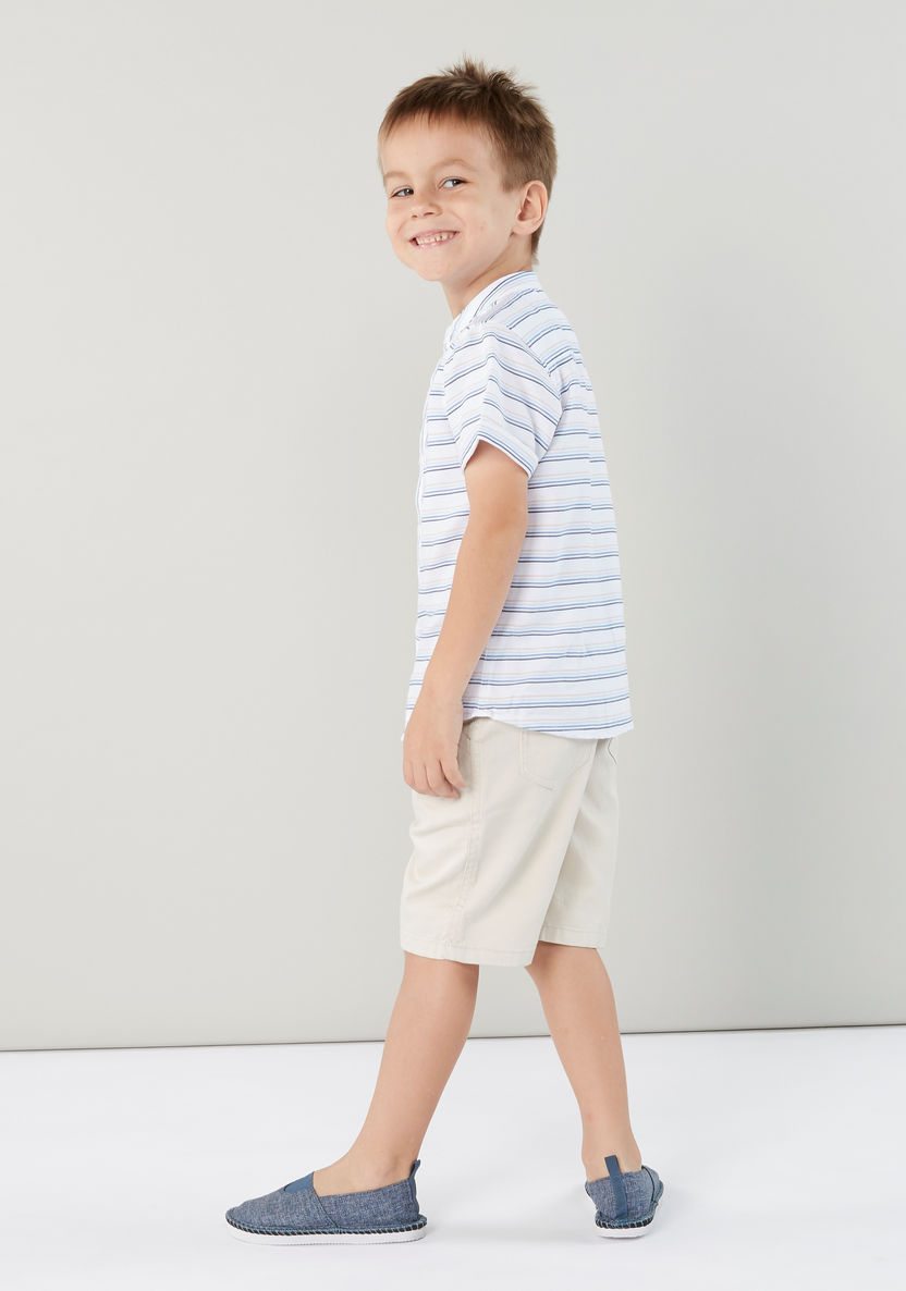 Eligo Striped Mandarin Collar Shirt with Pocket Detail Shorts-Clothes Sets-image-2