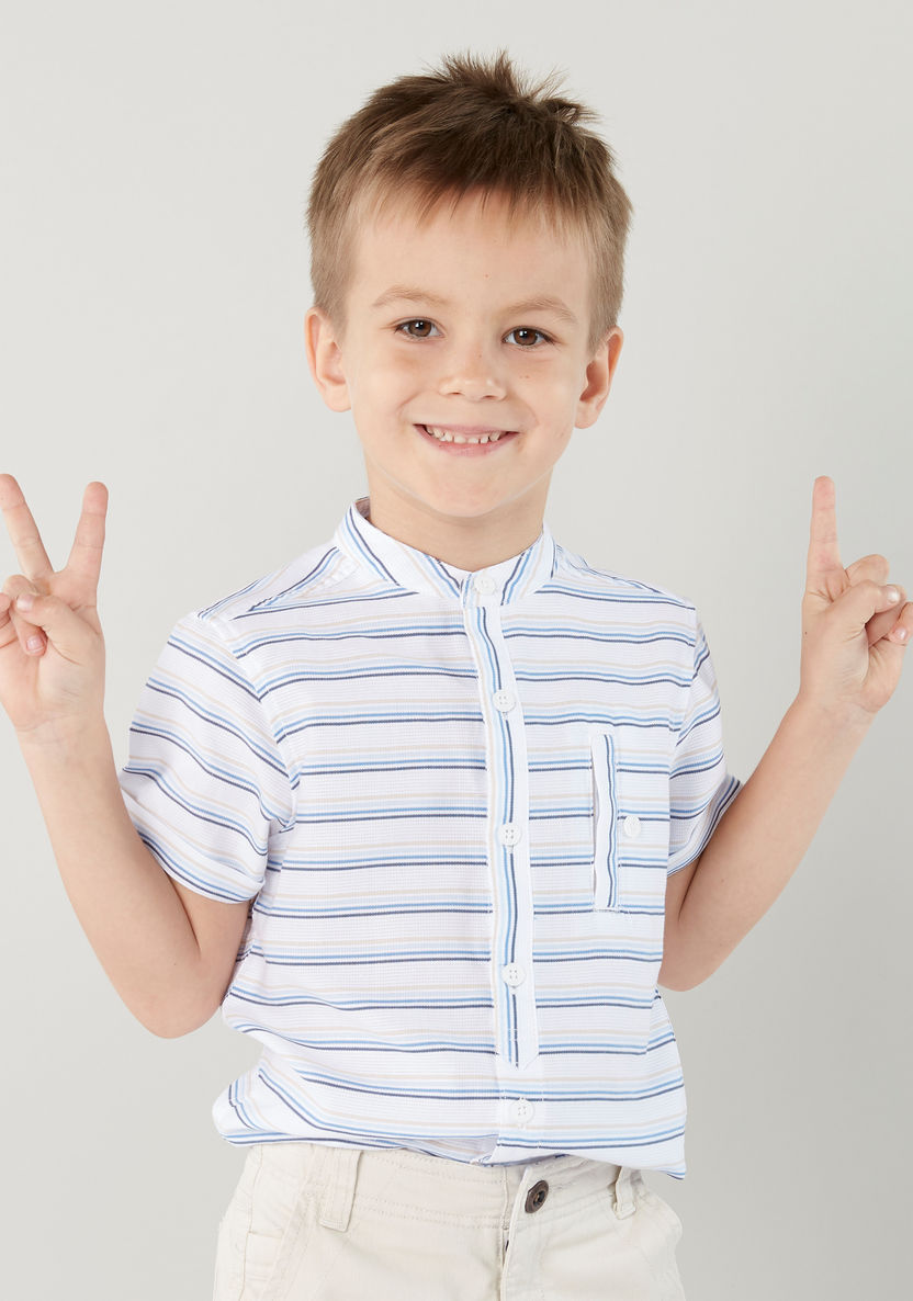 Eligo Striped Mandarin Collar Shirt with Pocket Detail Shorts-Clothes Sets-image-3