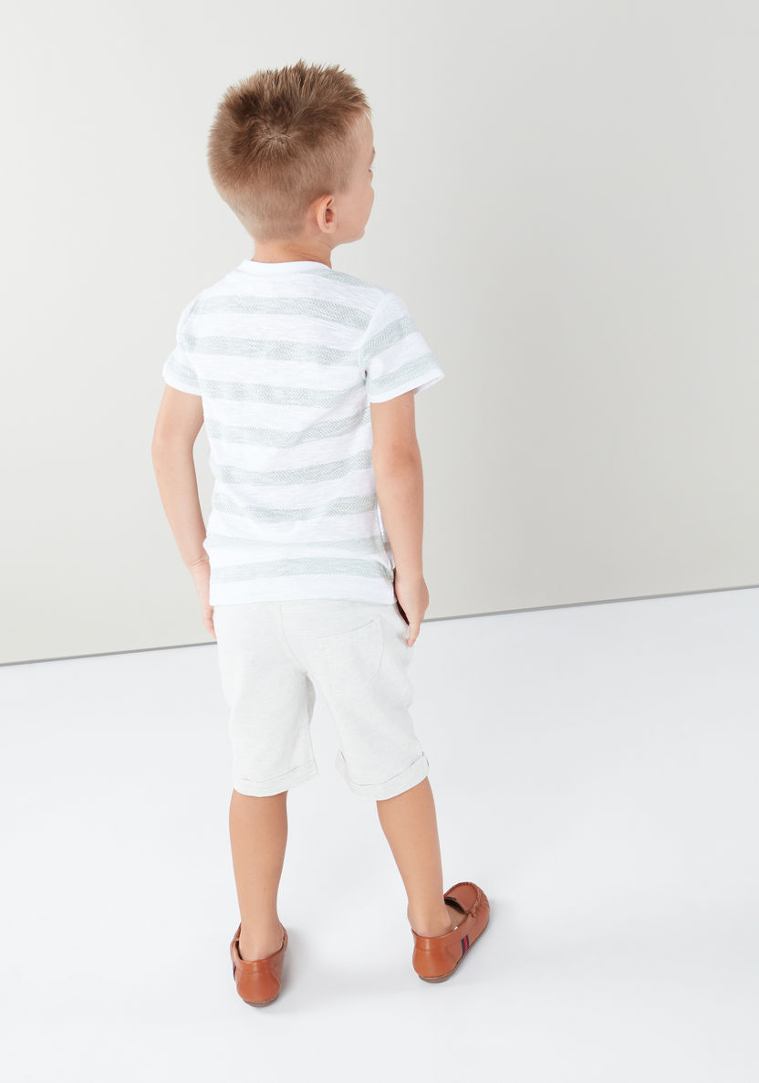 Eligo Striped Short Sleeves T-shirt with Pocket Detail Shorts-Clothes Sets-image-2