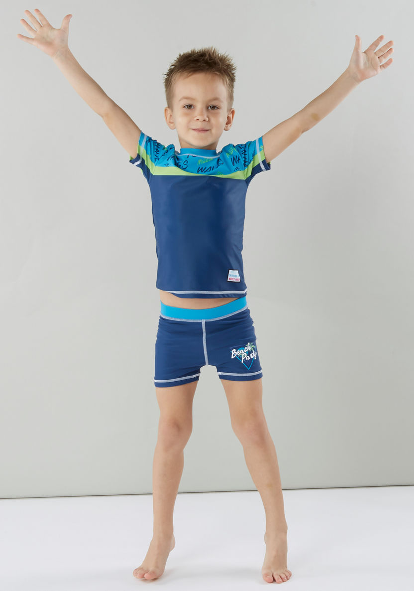 Juniors Printed Swimming T-shirt with Shorts-Swimwear-image-2