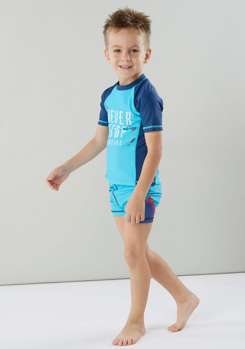 Juniors Printed Swimming T-shirt with Shorts-Swimwear-image-2