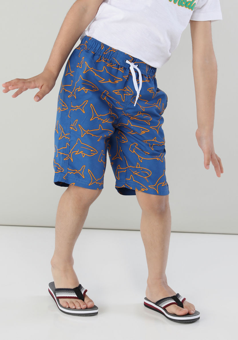 Juniors Printed Shorts with Drawstring and Pockets-Swimwear-image-0