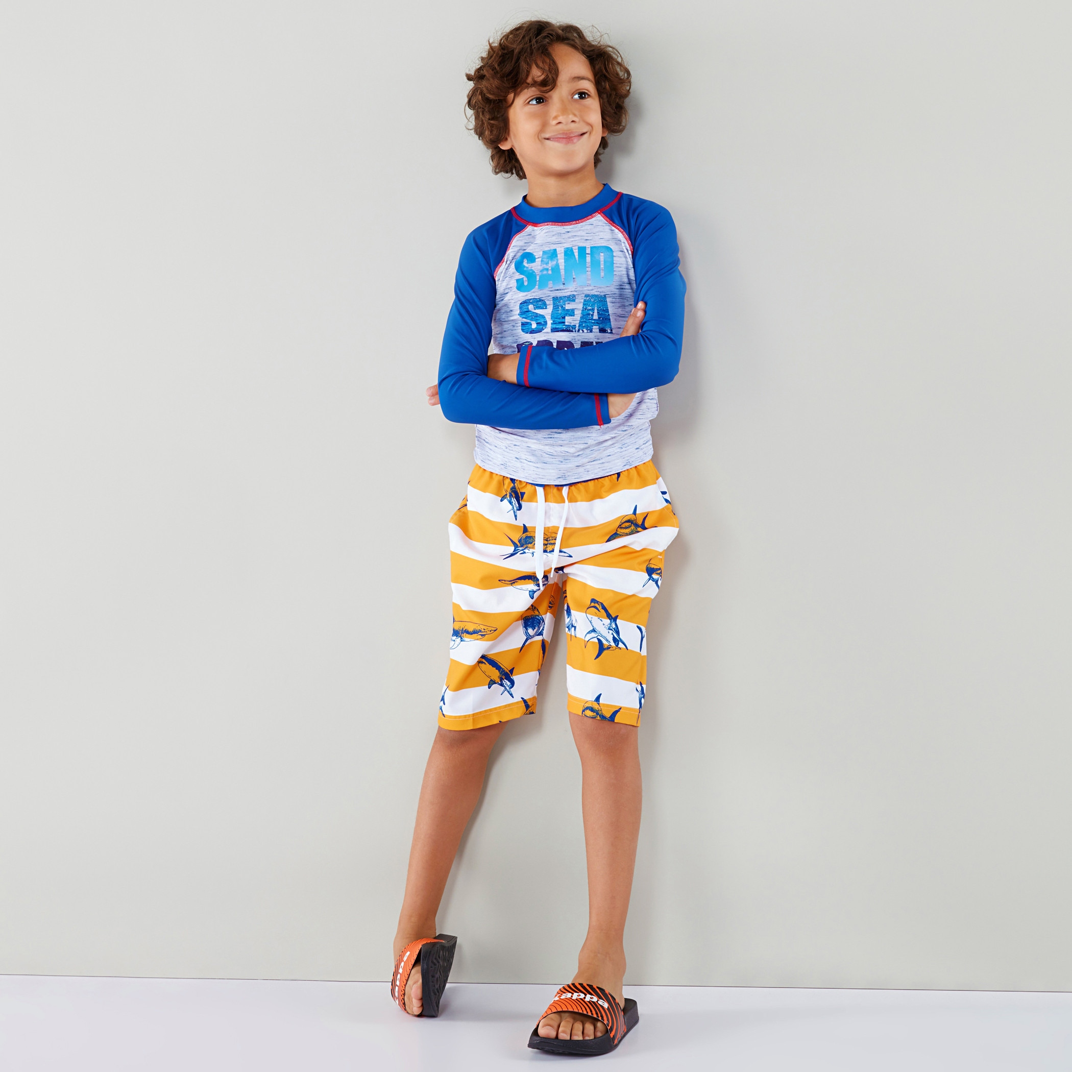 Juniors Striped Board Shorts with Drawstring-boys-clothing-swimwear-image-1