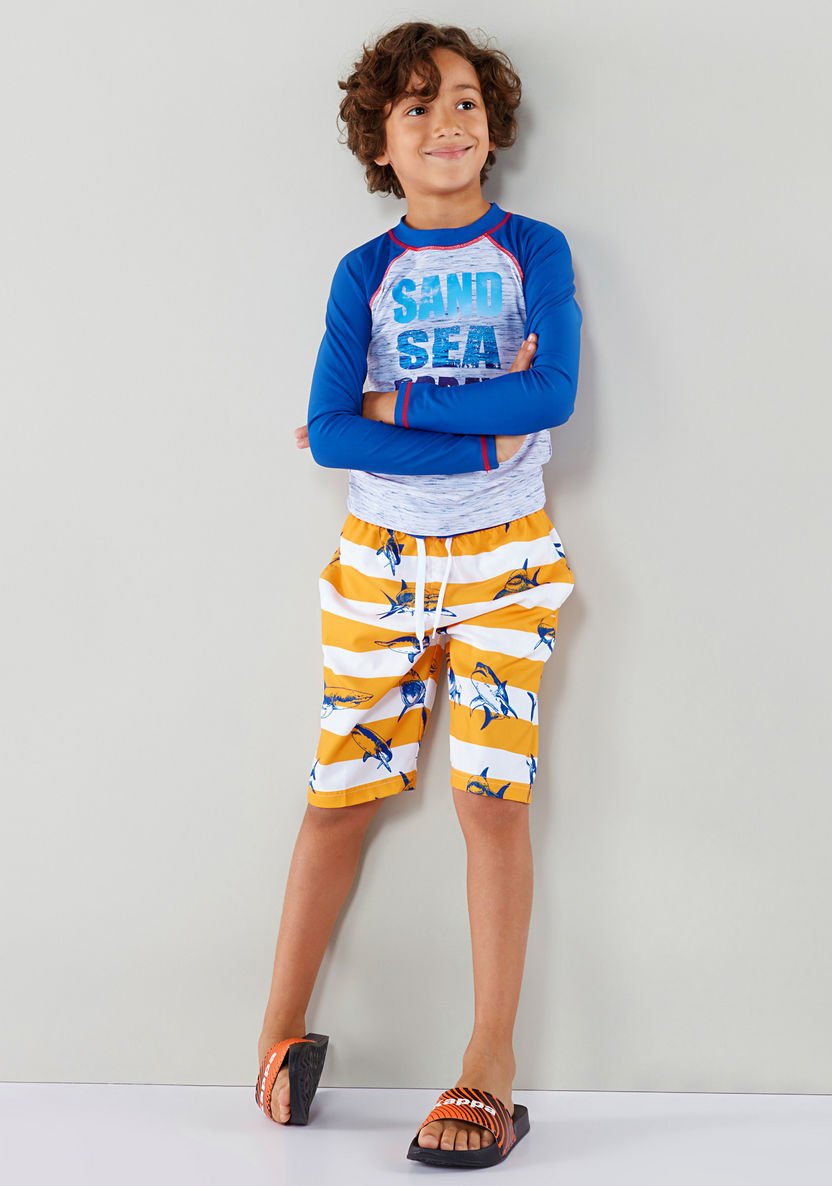 Juniors Striped Board Shorts with Drawstring-Swimwear-image-0
