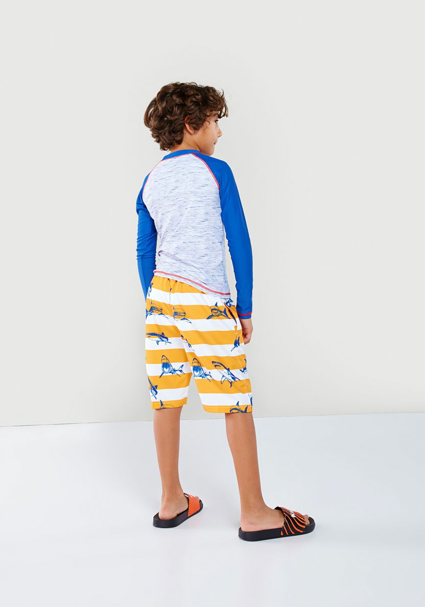 Juniors Striped Board Shorts with Drawstring-Swimwear-image-2