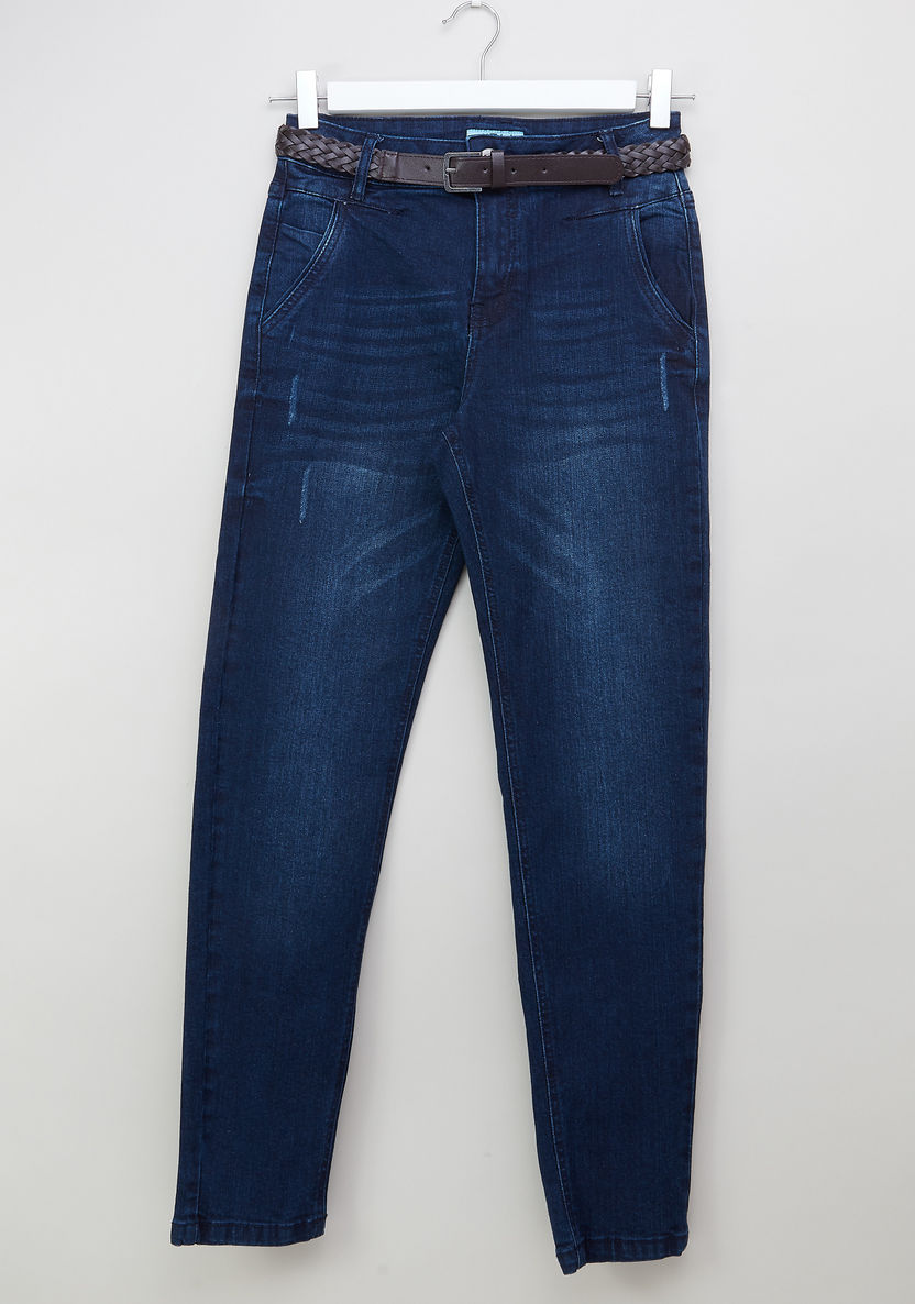 Posh Clothing Flat-Front Denim Pants with Belt-Jeans-image-0