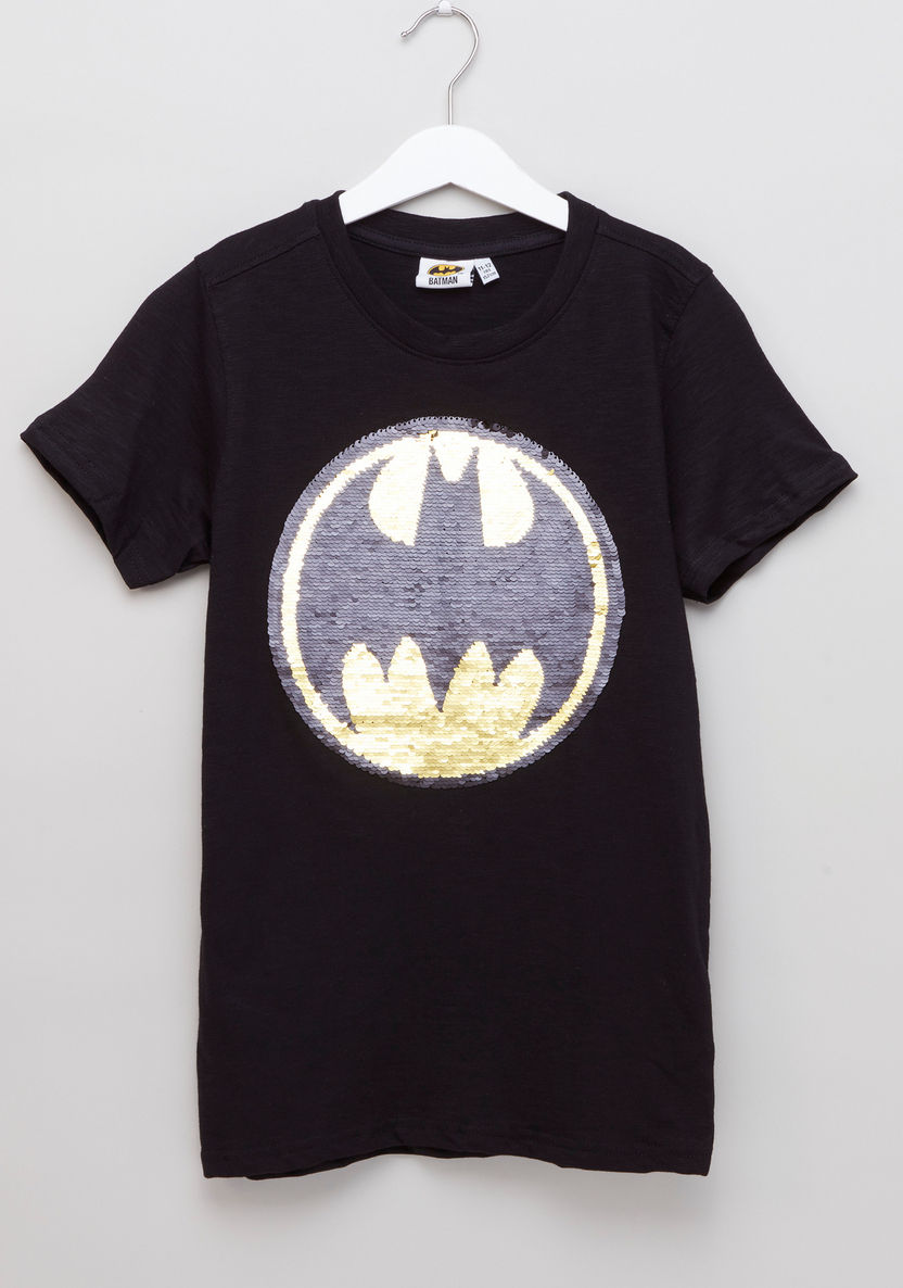 Batman Sequin Detail Short Sleeves T-shirt-T Shirts-image-0
