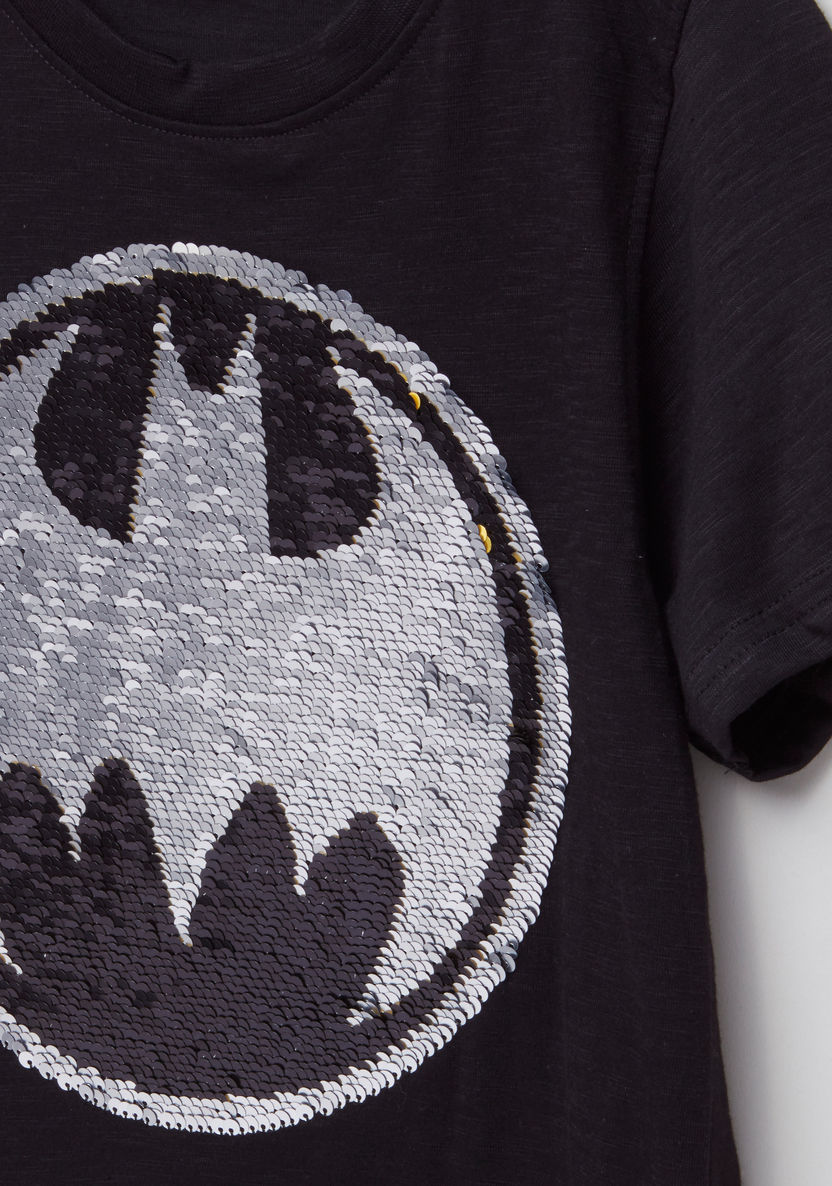 Batman Sequin Detail Short Sleeves T-shirt-T Shirts-image-1