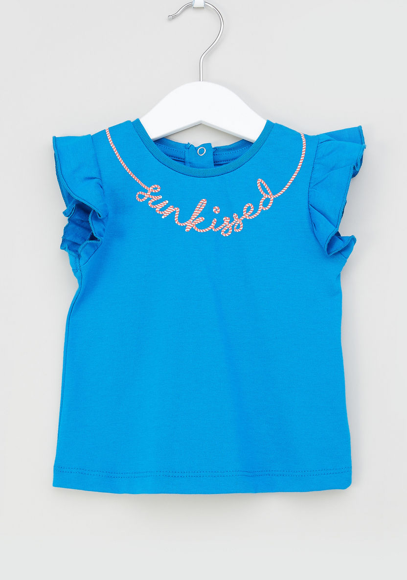 Juniors Embroidered Top with Ruffled Cap Sleeves-Blouses-image-0