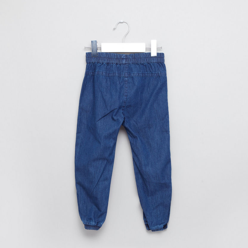 Juniors Denim Pants with Elasticised Waistband and Bow Detail-Jeans-image-2