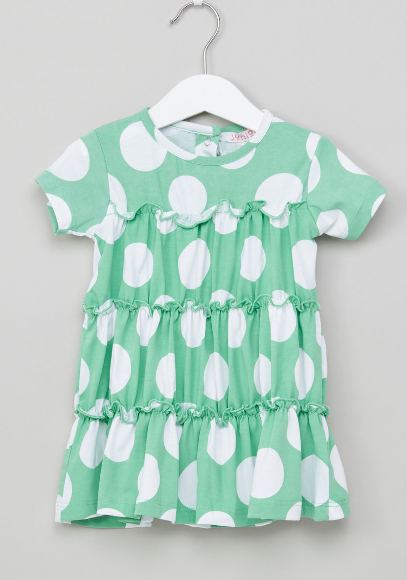 Juniors Polka-Dot Printed Flared Dress with Ruffle Detail-Dresses%2C Gowns and Frocks-image-0