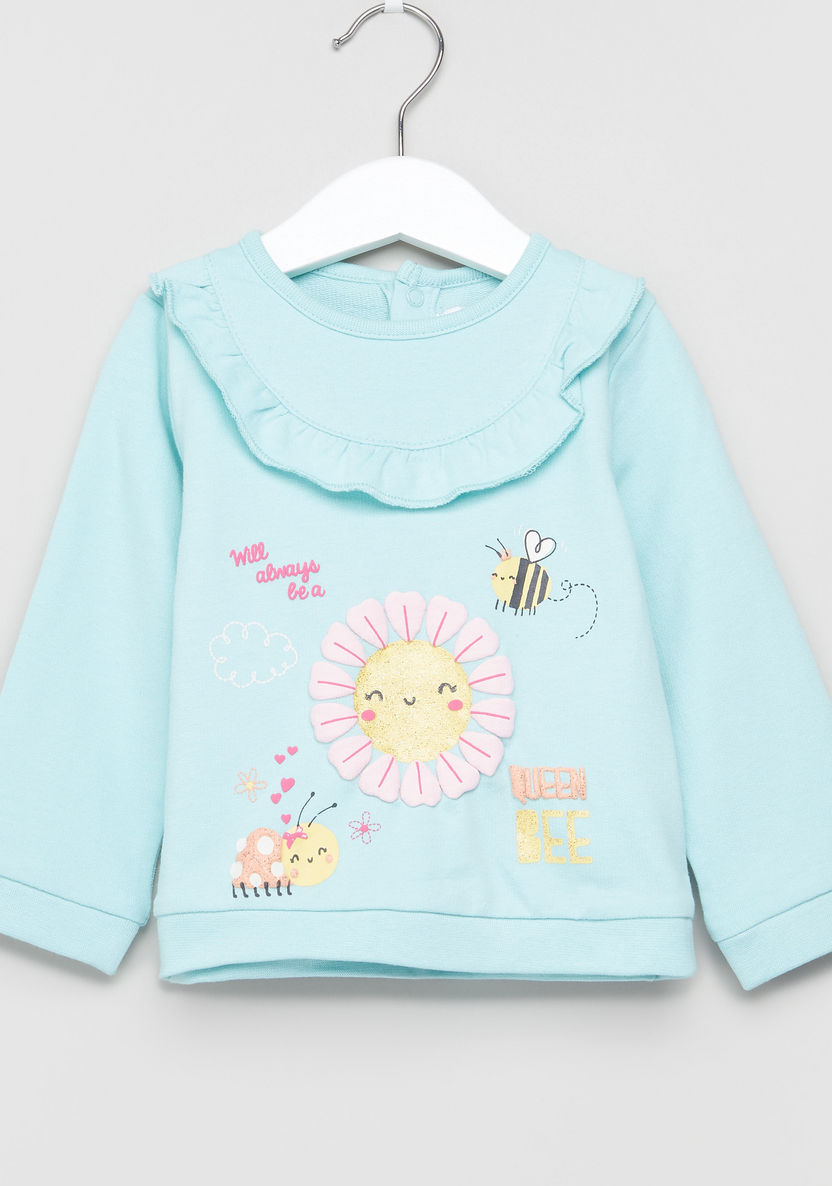 Juniors Printed Frill Detail Sweatshirt-Blouses-image-0